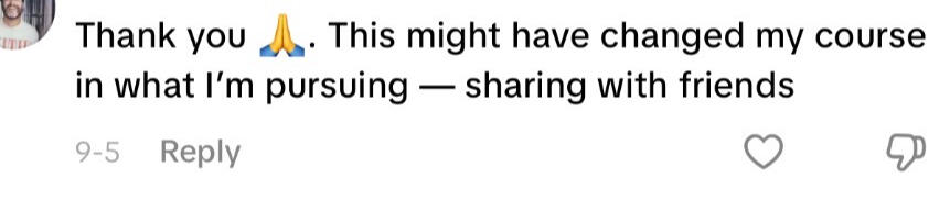 Audience comment: This might have changed my course in what I’m pursuing—sharing with friends.